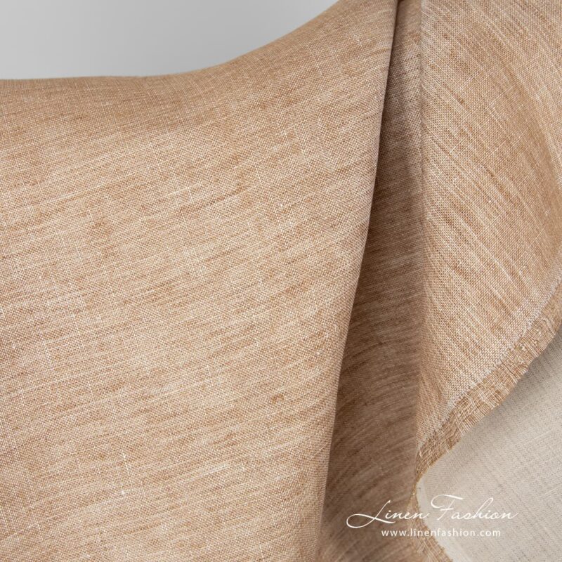 100% linen fabric in light brown colour.