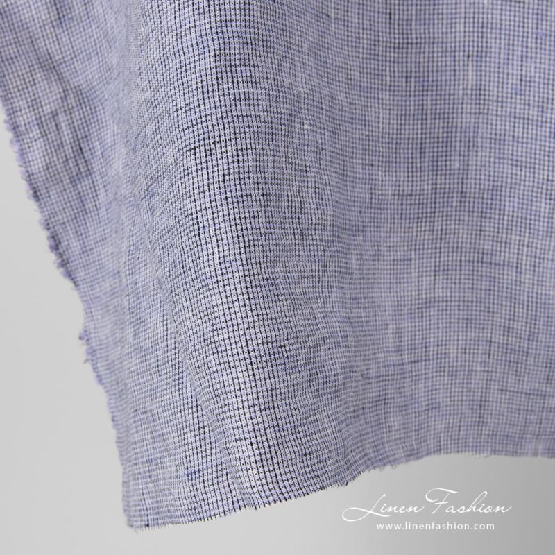 Checked linen fabric in violet black.