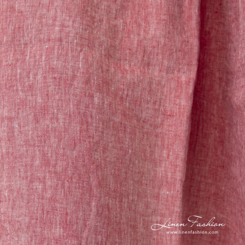 Linen fabric in red melange, washed