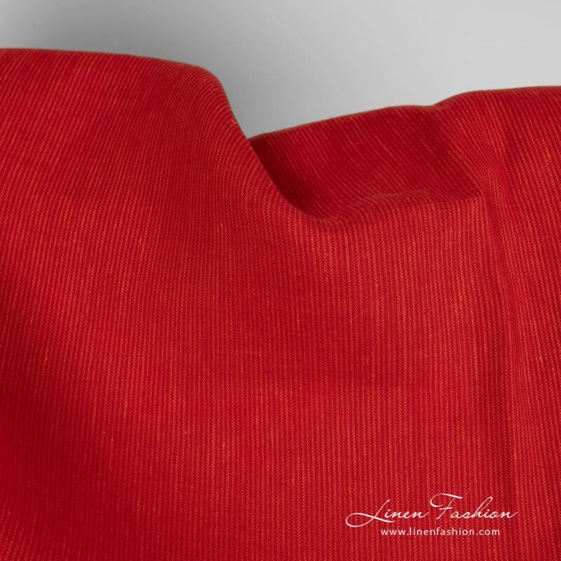 Scarlet red linen fabric in orange stripes
