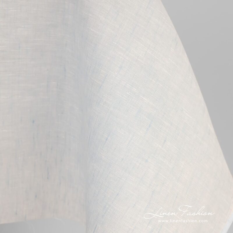 Linen fabric in white and blue melange, for clothes and home textile