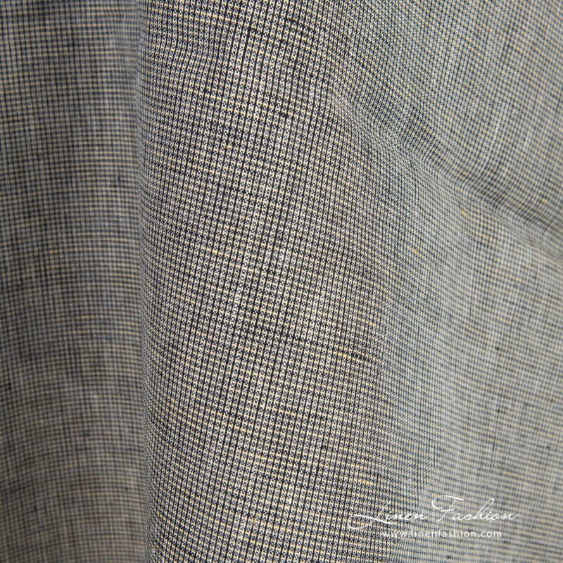Linen fabric in yellow and black melange for clothes and home textile