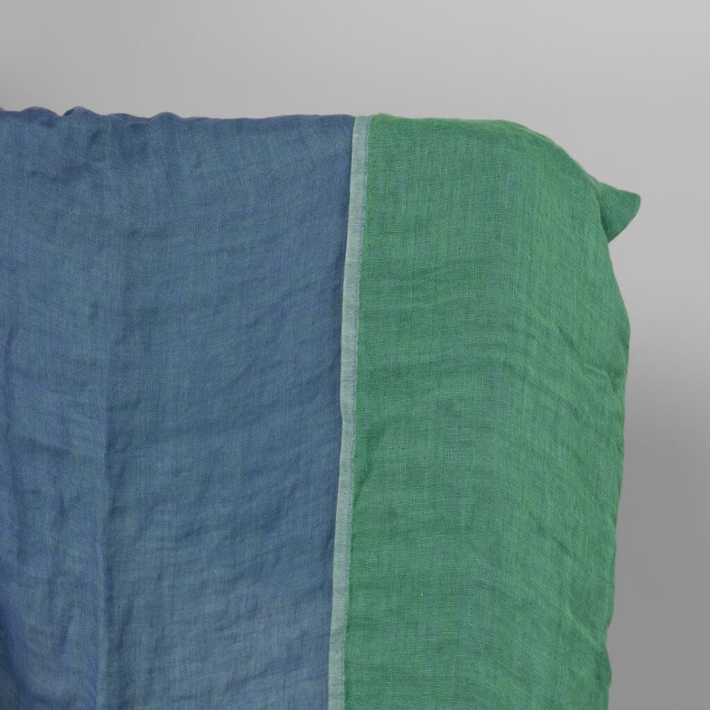 Washed linen fabric blue and green double-sided, 100% linen