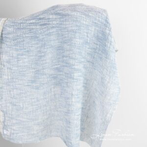 Niebieski prany len z bawełną w białe prążki 5 Blue linen cotton fabric