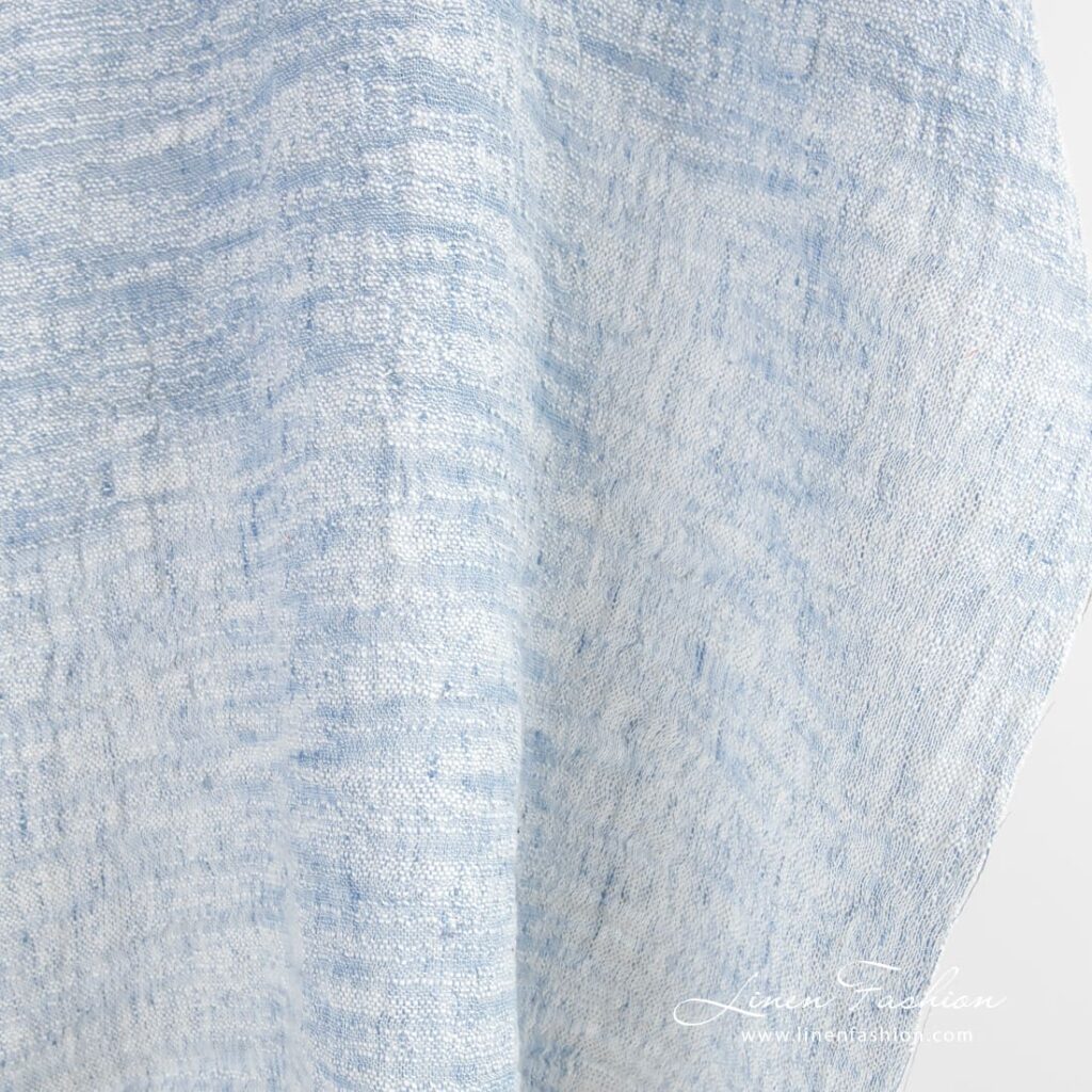 Niebieski prany len z bawełną w białe prążki 4 Linen cotton fabric with white stripes