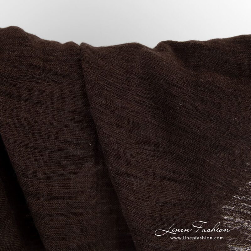 Dark brown linen cotton fabric woven with fancy yarns