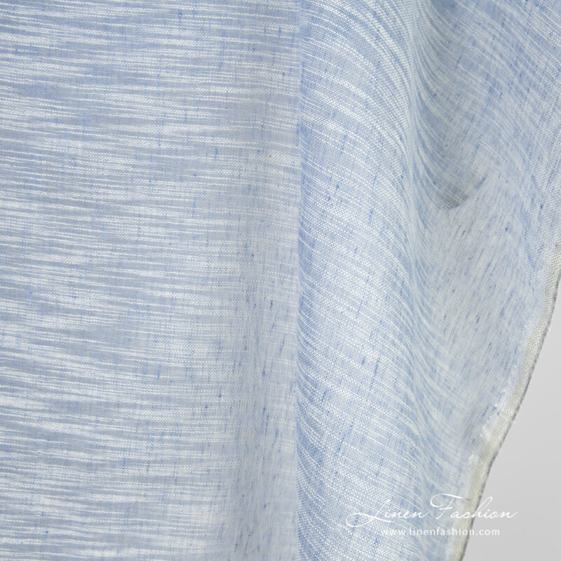 Blue linen cotton fabric with white stripes