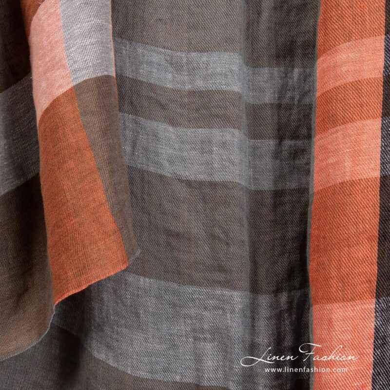 Linen fabric in orange, brown stripes