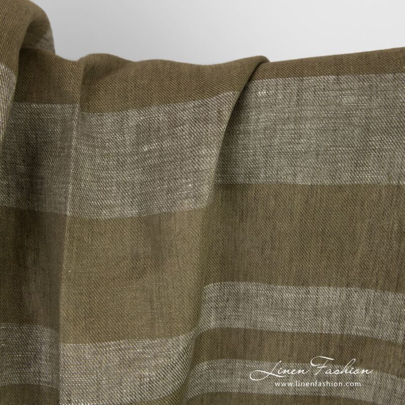 Dark green linen fabric in multicolored checks