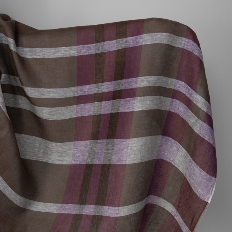 Linen fabric in violet and brown stripes