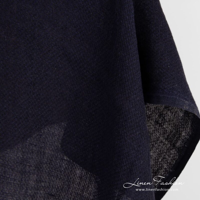 Dark blue linen fabric in dobby pattern