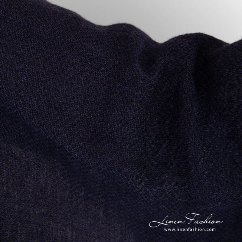 Dark blue linen fabric in fine delicate design