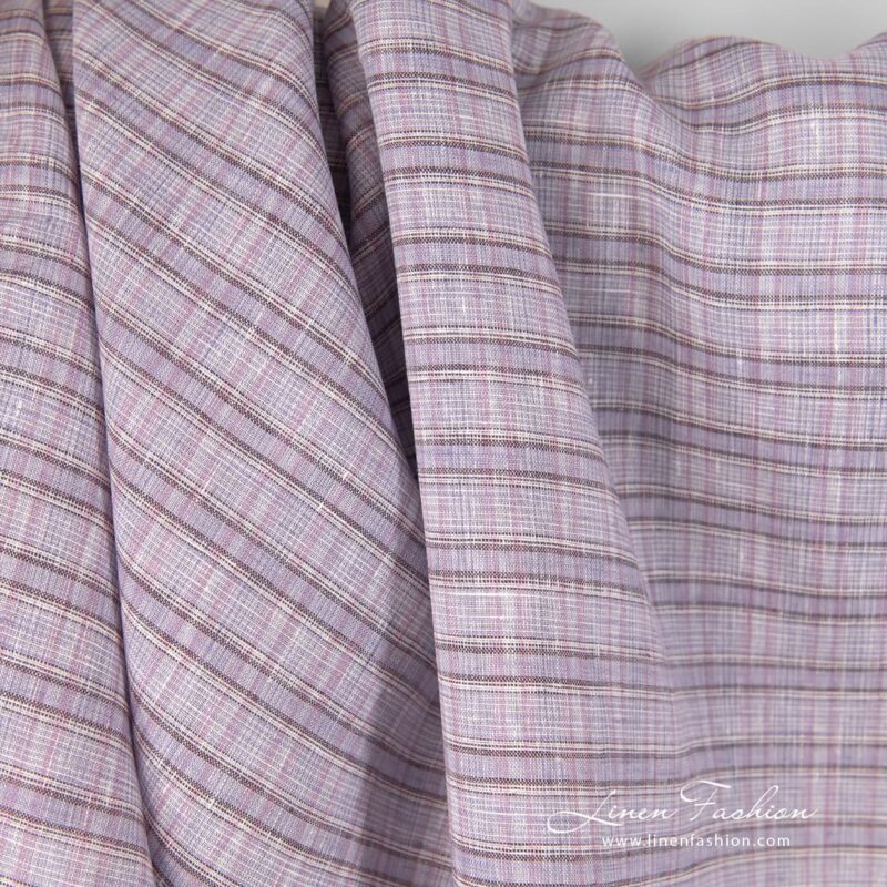 Checked linen fabric in lavender colour.