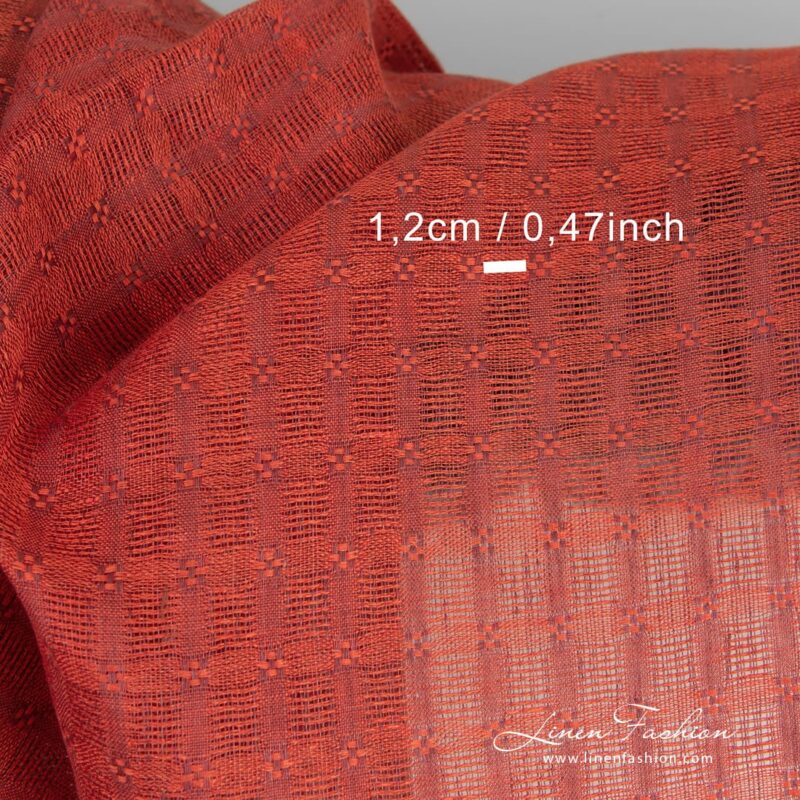 Red linen fabric in checks