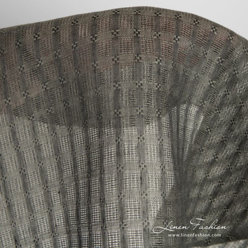Grey linen fabric in openweave checks