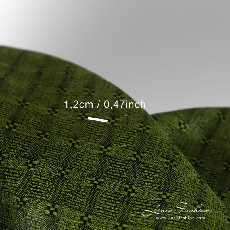 Green linen fabric in checks