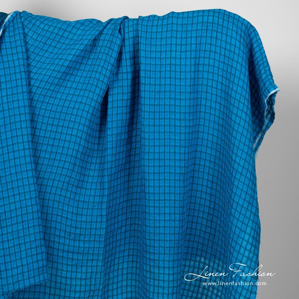 Linen fabric in bright blue checks