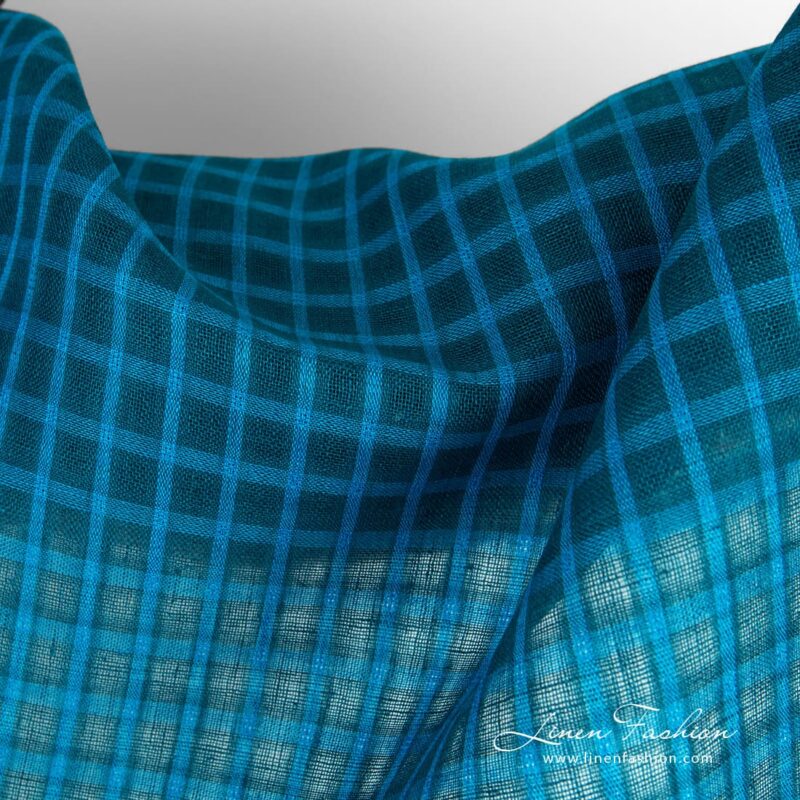 Linen fabric in blue transparent checks
