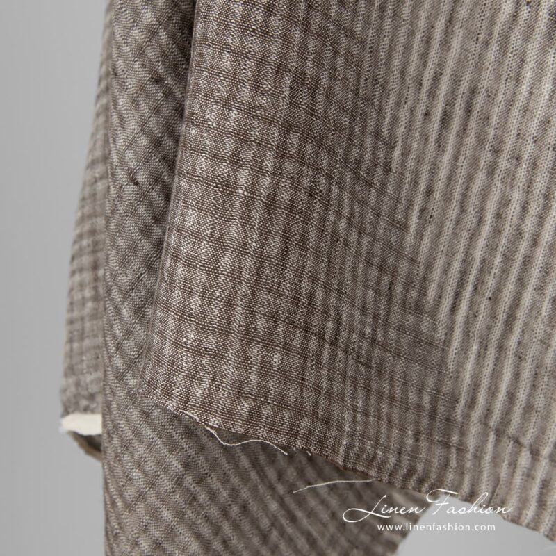Brown dyed linen fabric in checks.