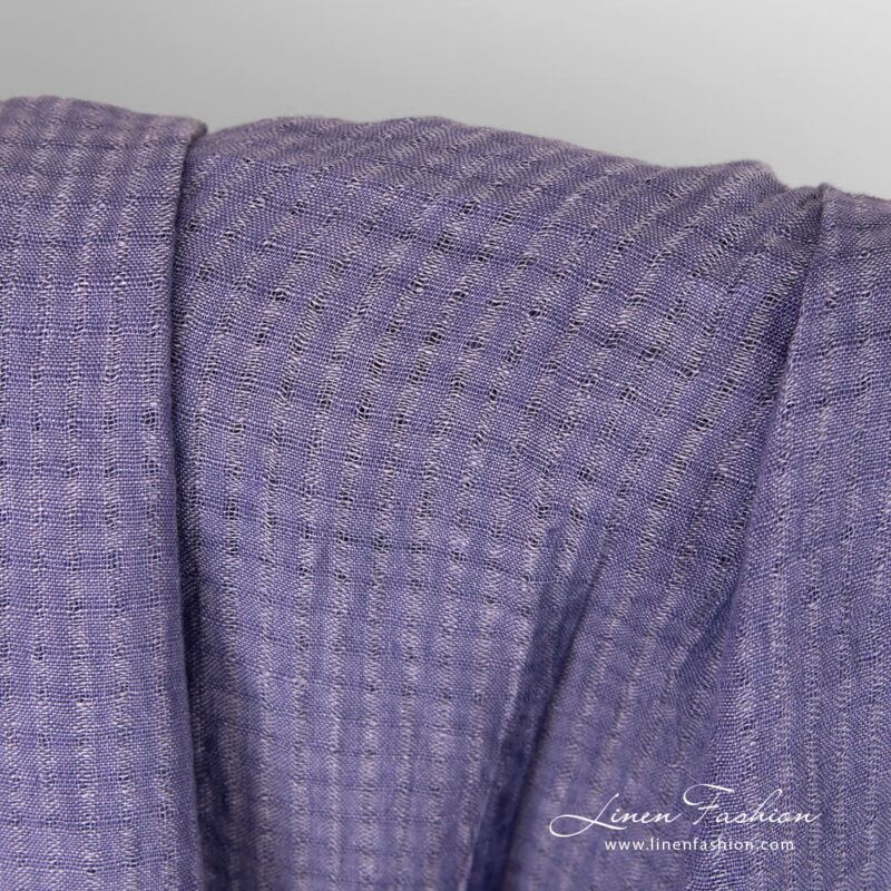 Violet openweave linen fabric in transparent checks, washed fabric
