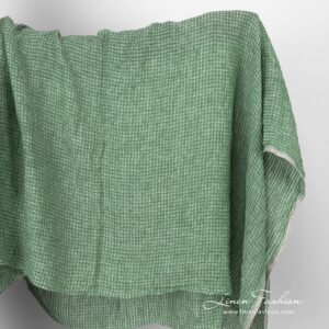 Zielony prany len w prześwitującą kratkę 5 Green openweave linen fabric