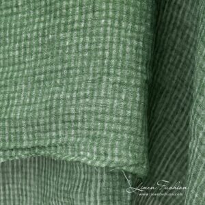 Zielony prany len w prześwitującą kratkę 8 Green openweave linen fabric with transparent checks, washed fabric