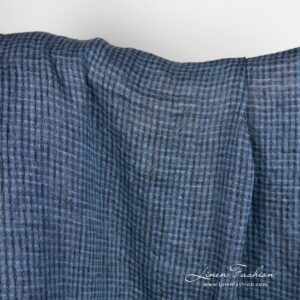 Linen fabric in blue transparent checks, specially washed
