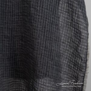 Dark grey linen fabric in transparent checks, perfect for curtains, shawls, scaves and light clothes