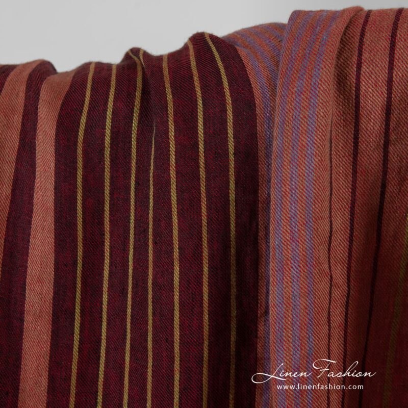 Washed linen fabric in red stripes