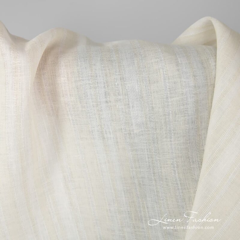 Ecru striped linen fabric.