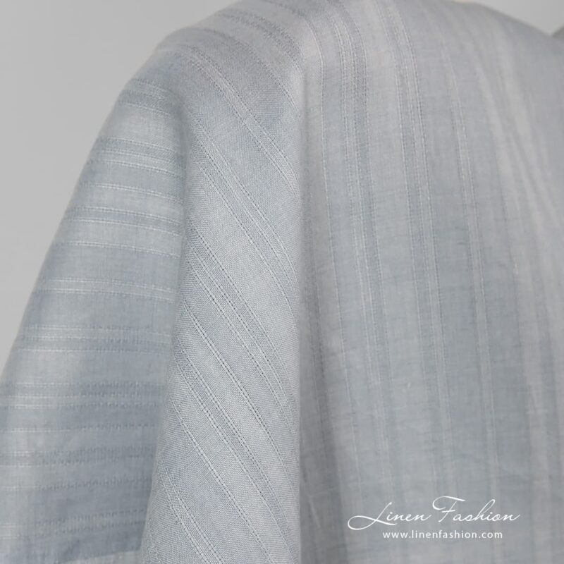 Blue grey striped linen fabric.