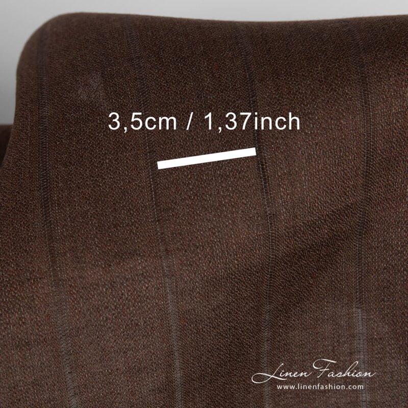 Brown linen fabric with stripes