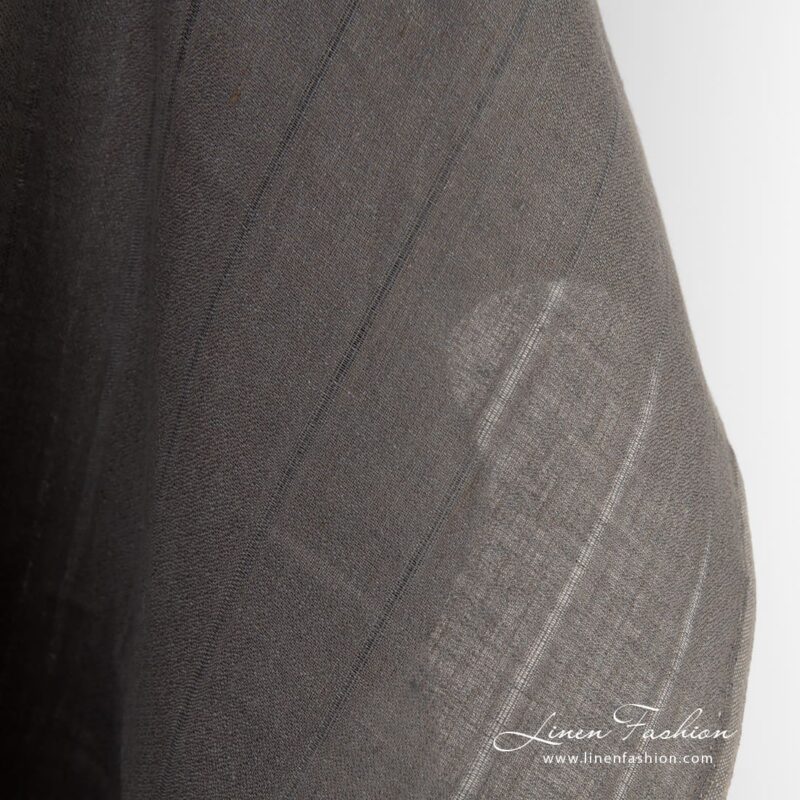 Greyish brown linen fabric in vertical stripes