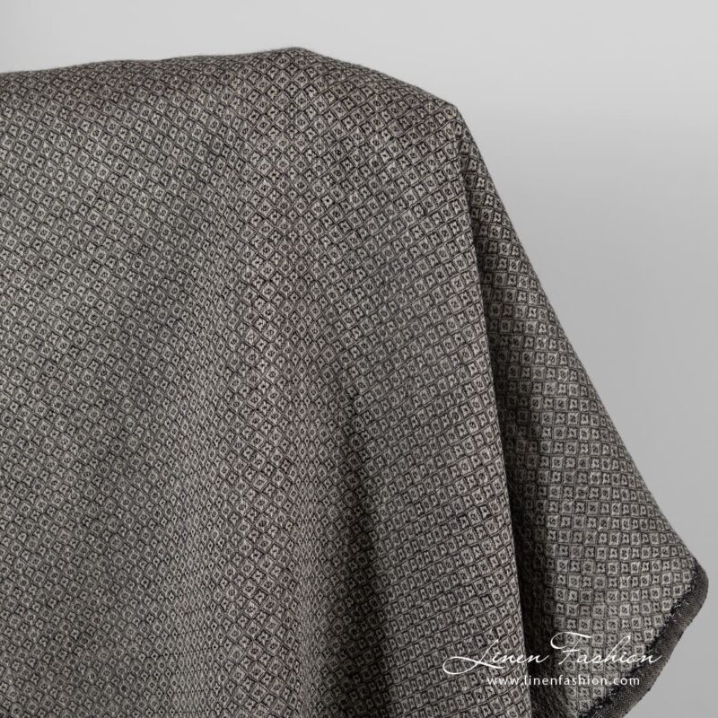 Grey linen fabric in black rhombus