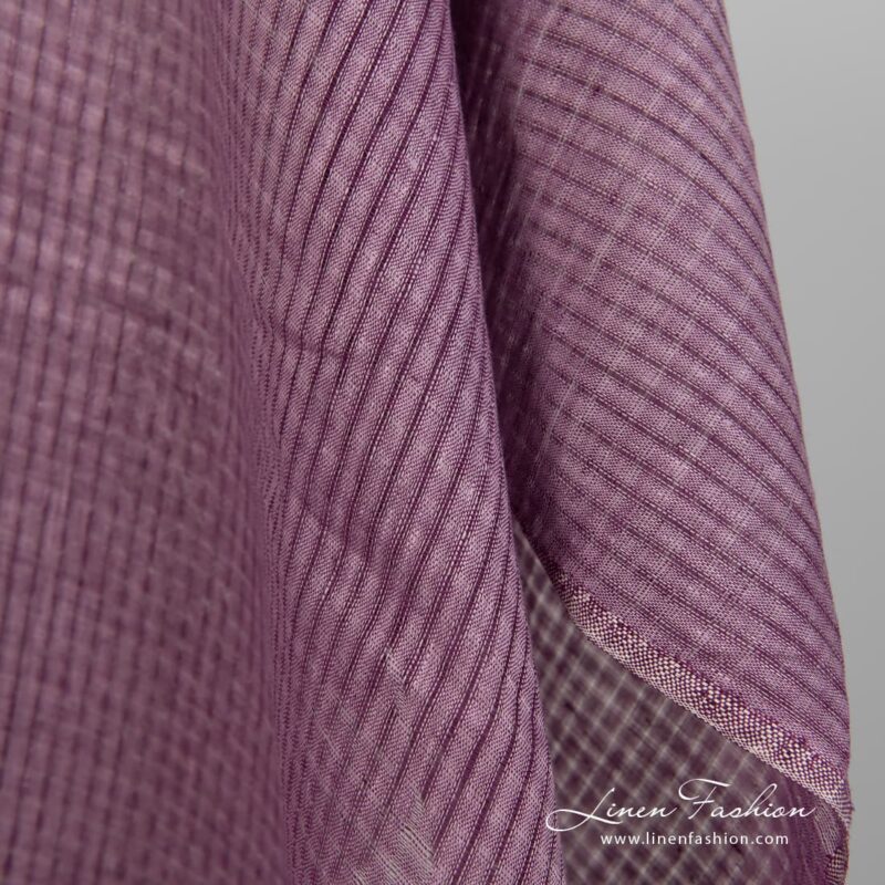 Linen fabric with violet transparent checks edge