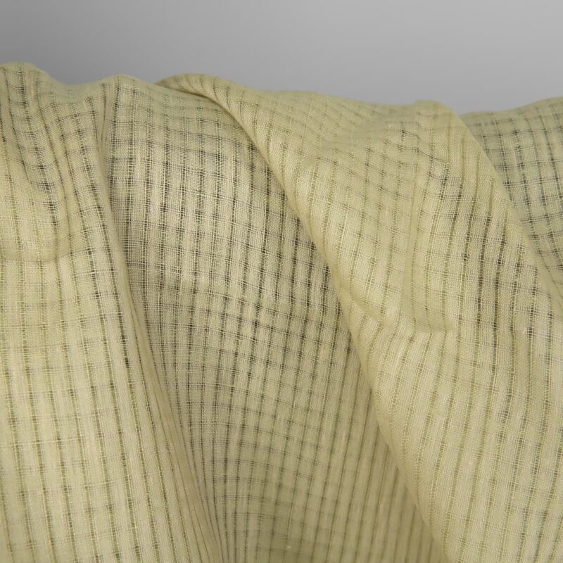 Linen fabric pale greenish yellow transparent checks, 100% linen