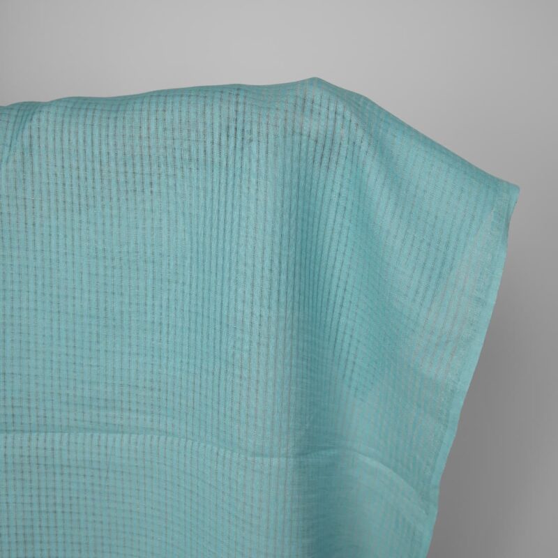 Linen fabric light turquoise transparent checks, 150cm