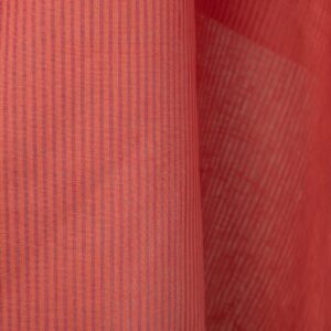 Linen fabric in coral and pink stripes close up detail