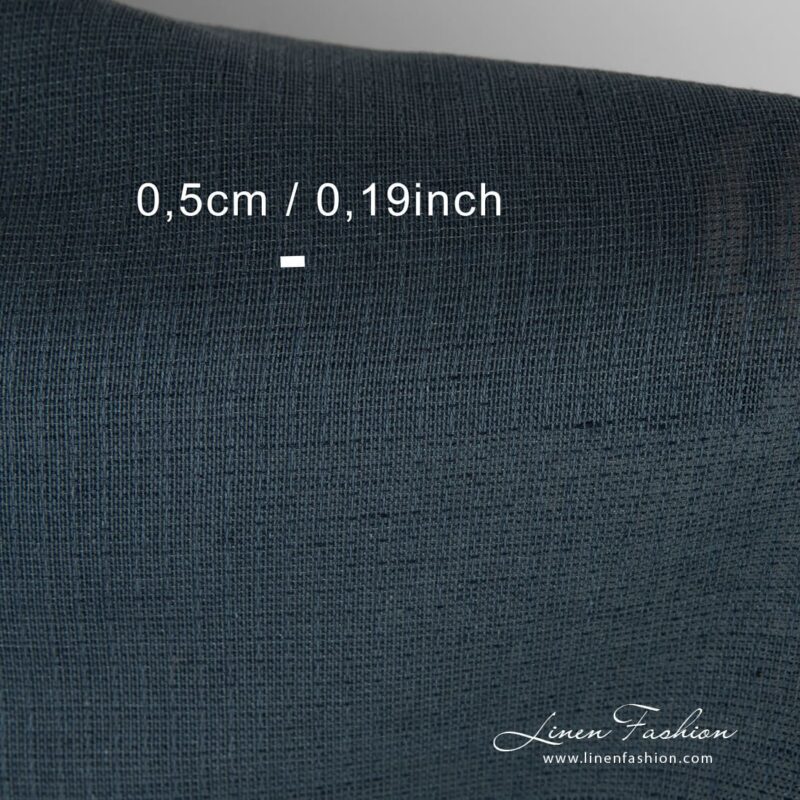 Dark blue linen cotton fabric, striped