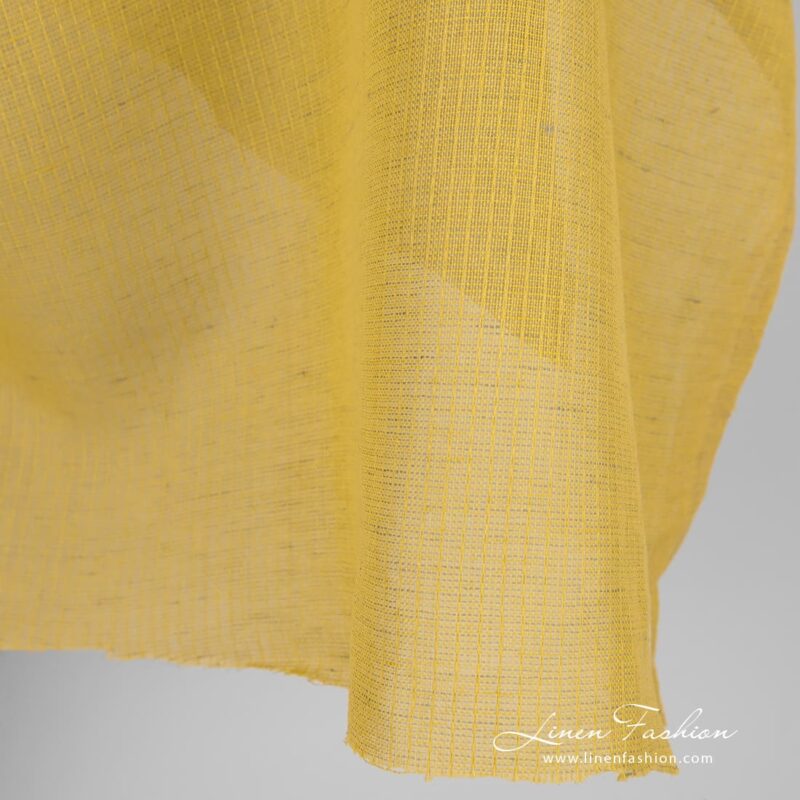 Yellow linen cotton fabric, striped