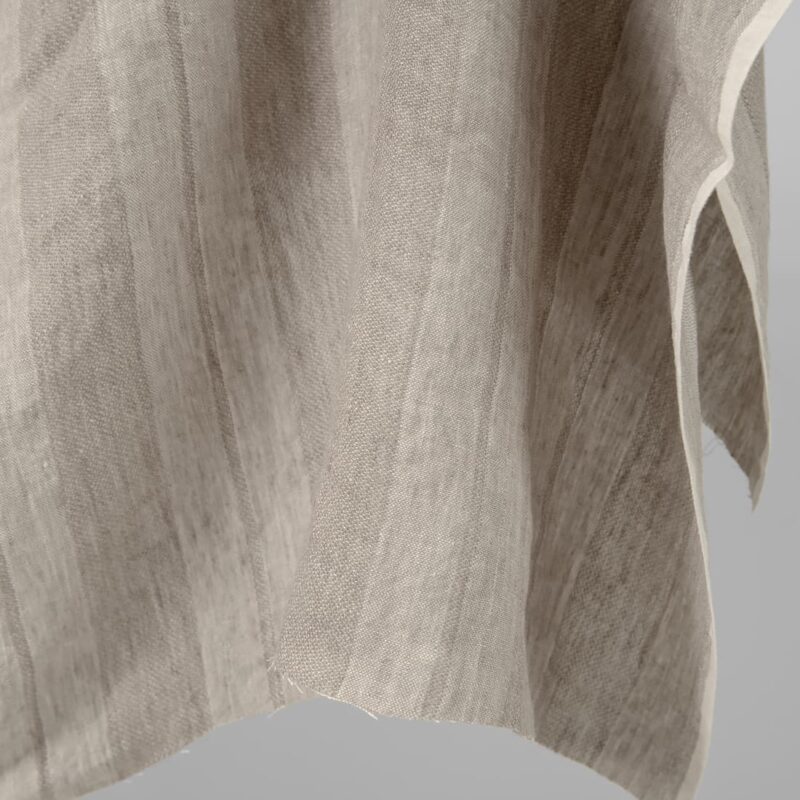 Washed linen fabric two tone beige stripes edge