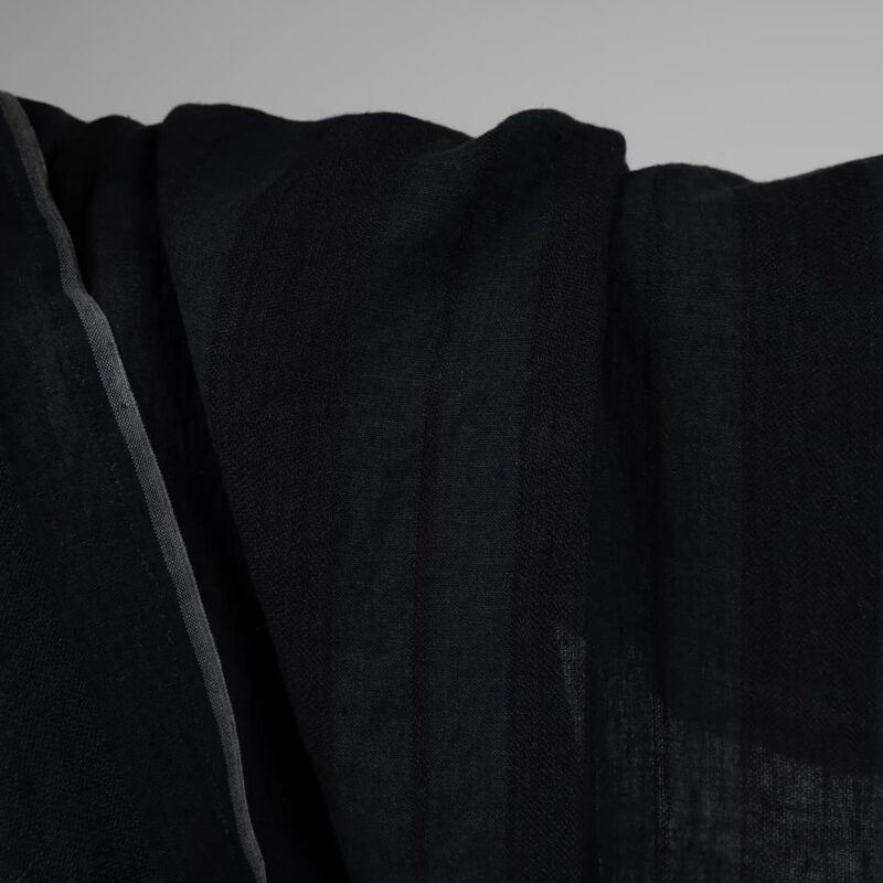 Washed linen fabric black and dark blue stripes product photo