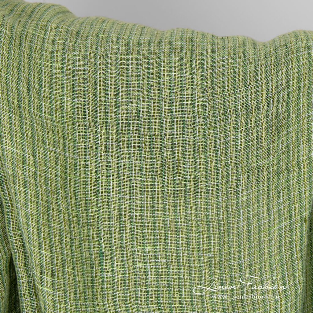 Limonkowo-zielony prany len 2 Lime green linen fabric in tiny checks