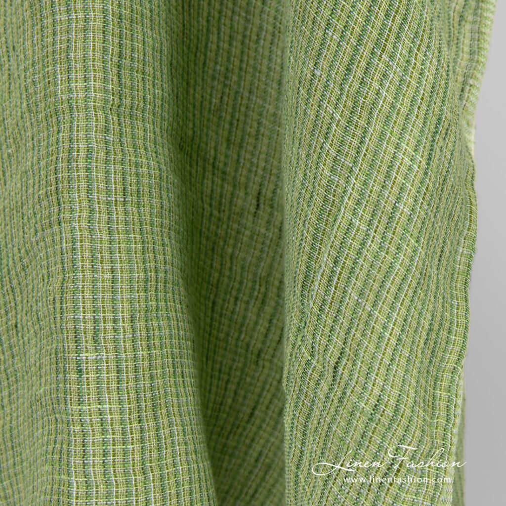Limonkowo-zielony prany len 3 Lime green linen fabric in gauze pattern