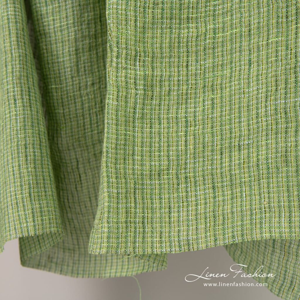 Limonkowo-zielony prany len 4 Lime green linen fabric, washed