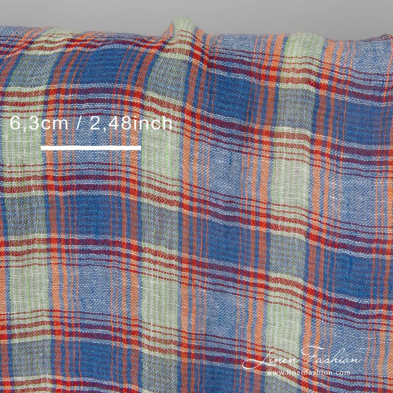 Lightweight washed linen fabric multicolour checks with measurements