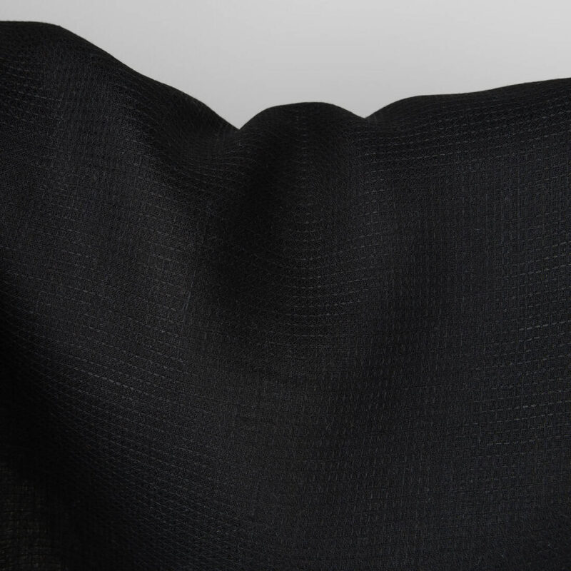 Linen fabric solid black waffle texture