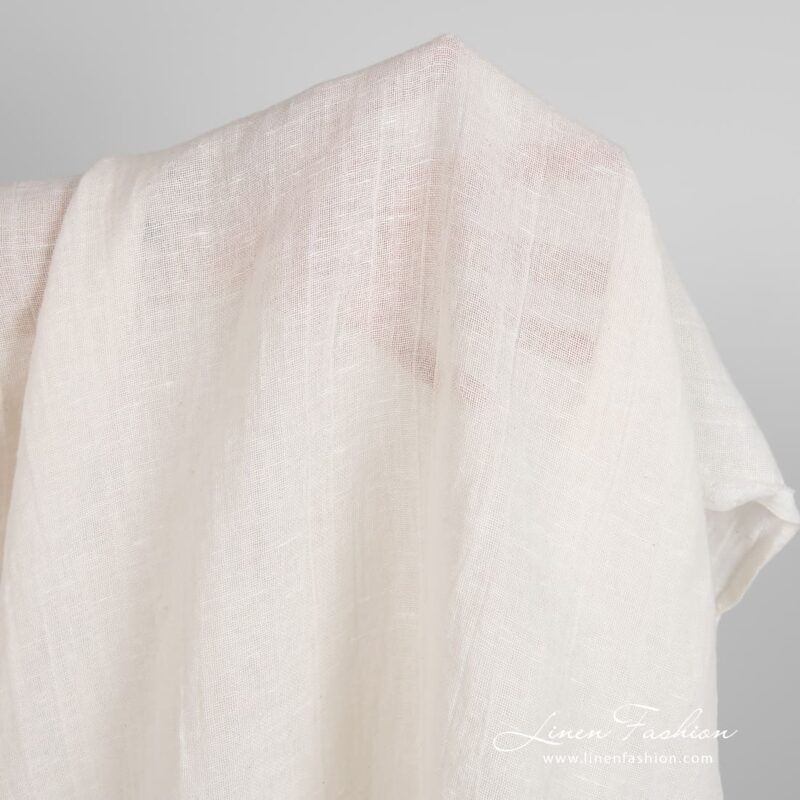 Off-white linen cotton fabric in plain weave, for light clothes, shawls, curtains