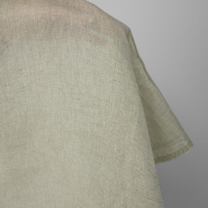 Linen cotton fabric white and olive green melange, plain weave