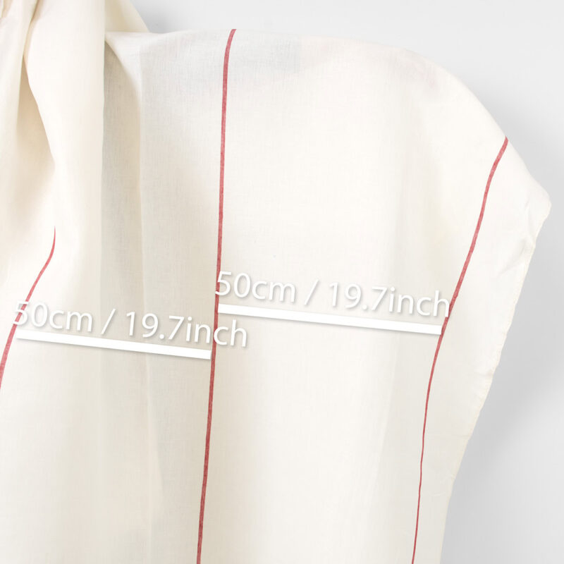Linen fabric plain off-white with red stripes, with measurements